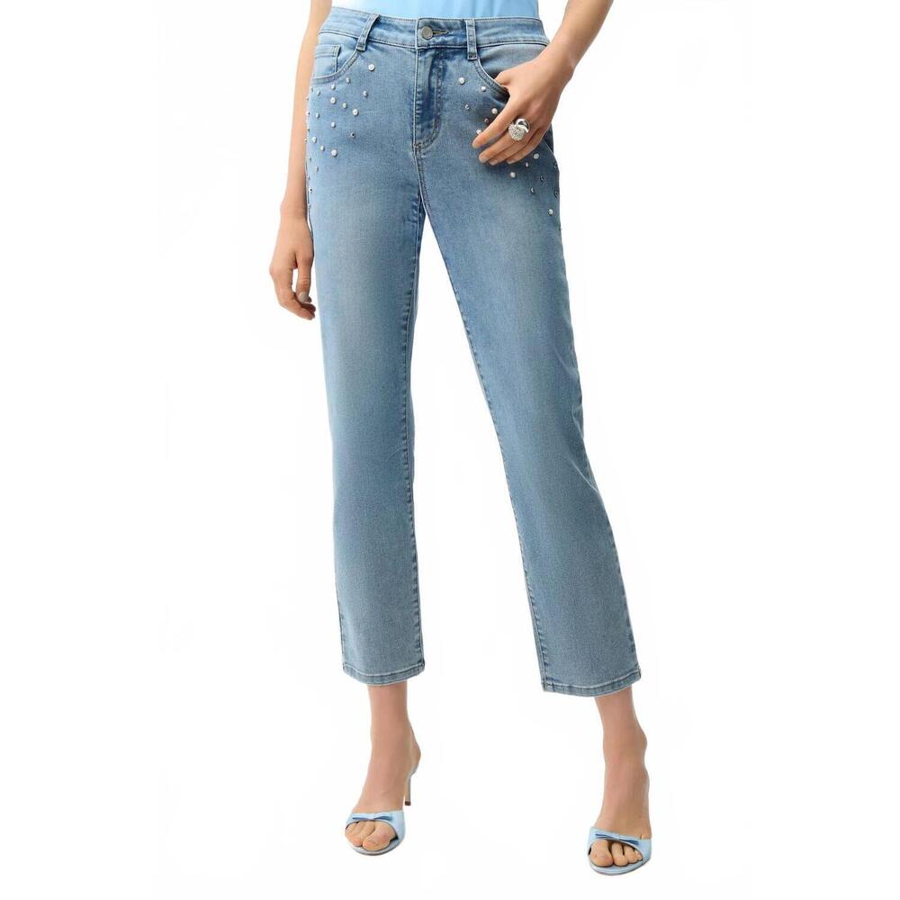 NEW JOSEPH RIBKOFF slim leg jeans with pearls and studs in blue